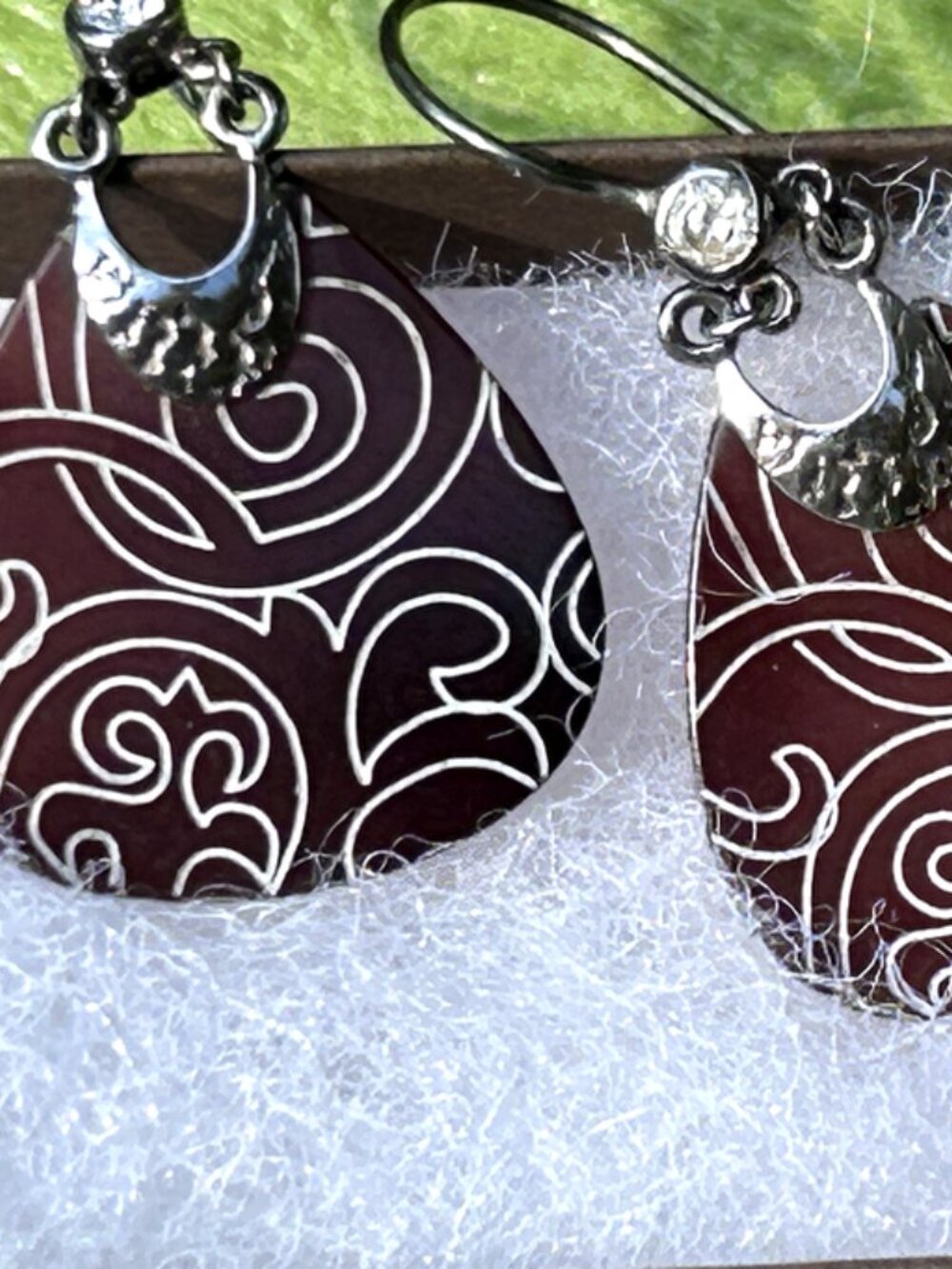New Silpada Sterling Silver HTF W2237 Carved Shell CZ Teardrop Breeze Earrings
